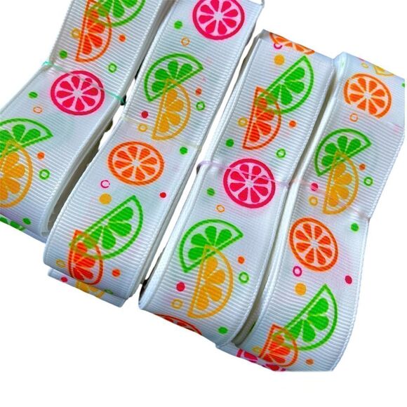 Grosgrain printed ribbon 7/8” 5 yards citrus neon fruit summer lemon lime orange - Picture 2 of 10
